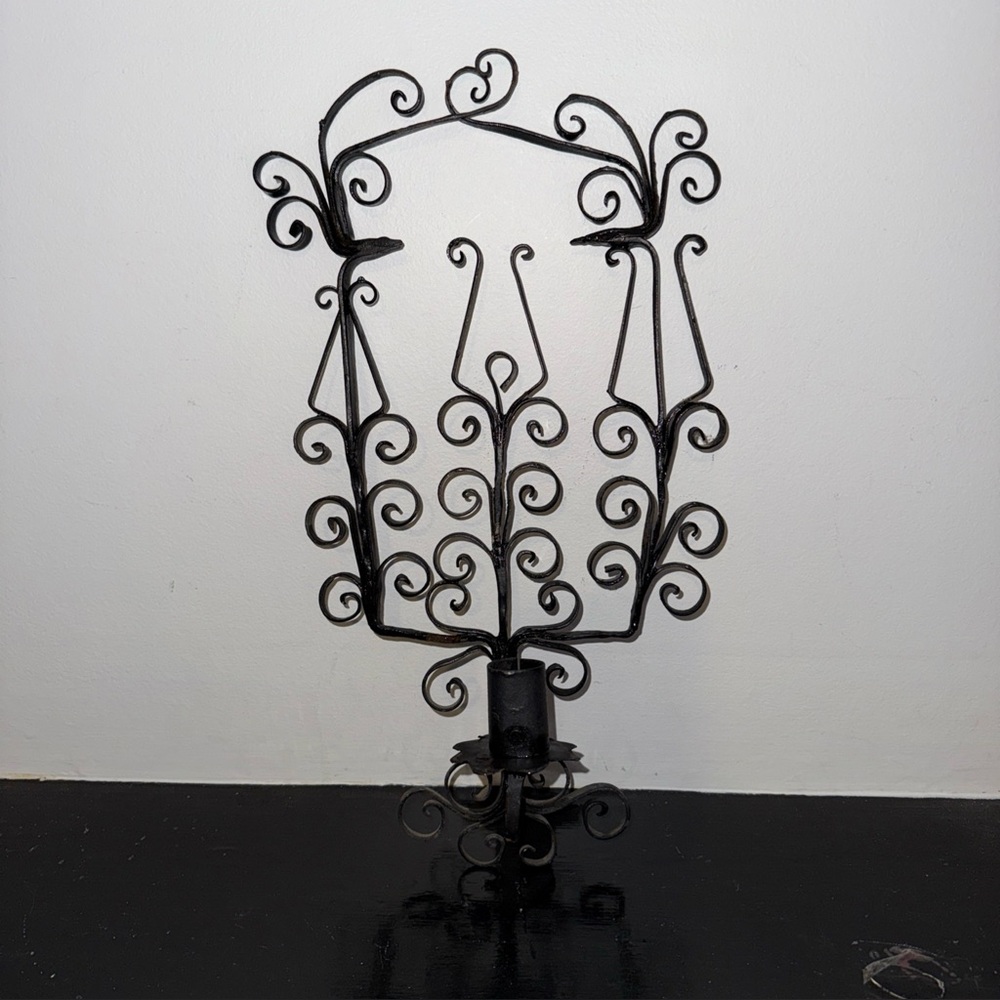 Vintage Black Wrought Iron Wall Sconce candle holder